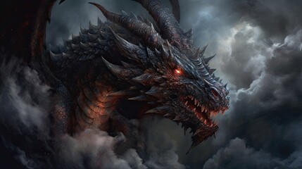 Portrait of black dragon in smoke