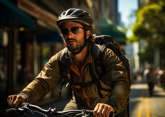 A man riding a bike down a street