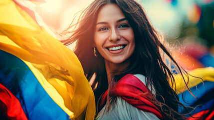 People Celebrating Colombian Pride and hold the Colombian flag high. Generative AI