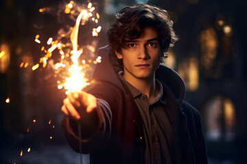 Wizard with a magic wand fantasy