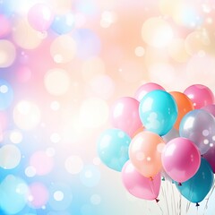 Happy birhtday greeting banner design, flying helium balloons, festive celebration background card