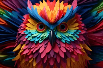 Fototapete Rund 3d paper art origami of a colorful owl © Tarun