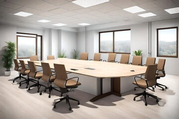 Fototapeta na wymiar 3D view, meeting room, of the company, with table and chairs used for meeting
