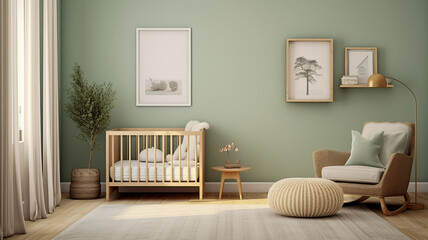 Soothing Nursery Room with Natural Wood Crib and Soft Green Walls