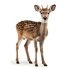 Photo of a young deer standing on a white background