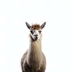 Photo of an elegant alpaca posing against a clean white backdrop