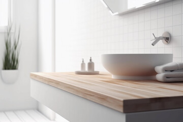 Fototapeta na wymiar Eco-Friendly Modern Bathroom with Wooden Accents. Generative Ai.
