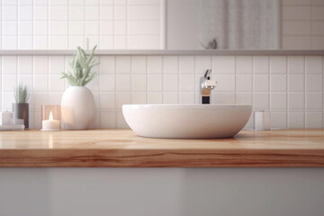 Fototapeta na wymiar Modern Luxurious Bathroom with Stylish Wooden Cabinet. Generative Ai.