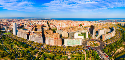 Valencia city aerial panoramic view in Spain