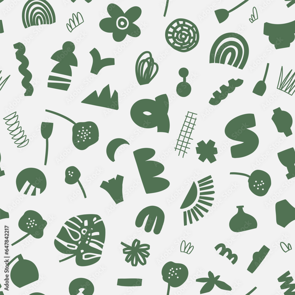 Poster abstract organic shapes pattern. vector seamless background with hand drawn various shapes and doodl