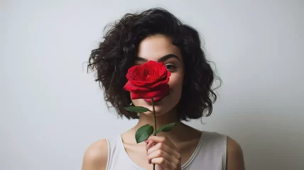 Stof per meter woman with red rose © Karen