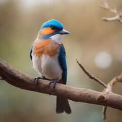 Fototapeta premium Pájaro azul naranja y blanco posado en una rama de árbol 