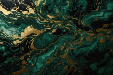 Fototapeta na wymiar Abstract marbled background Luxurious elegant black green gold colors. ai generative