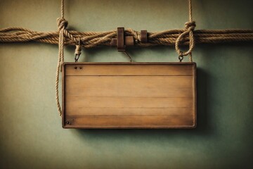 Wooden sign plain hanging from rope on vintage background. ai generative