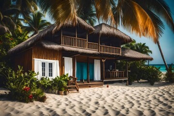 Naklejka premium house in a tropical paradise island, generative AI