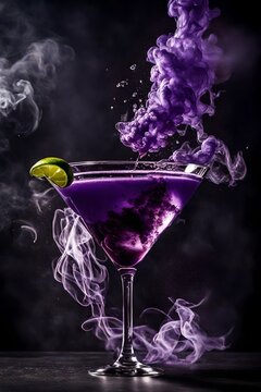 Purple cocktail on a martini glass, generative AI
