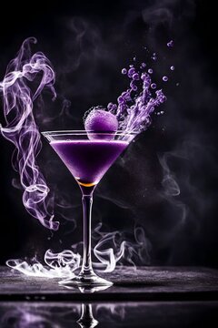 Purple cocktail on a martini glass, generative AI 