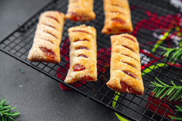 christmas cookies sweet dessert puff bun strawberry filler holiday treat new year and christmas celebration meal food snack on the table