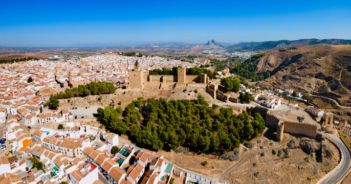 Fortress of Antequera aerial panoramic view, Spain