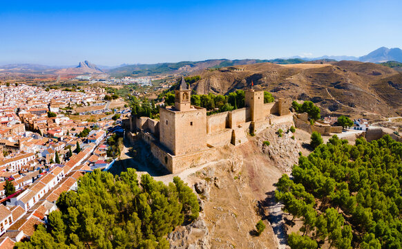 Fortress of Antequera aerial panoramic view, Spain