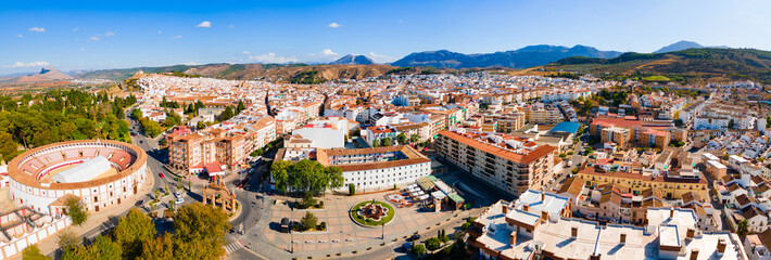 Antequera city aerial panoramic view in Spain