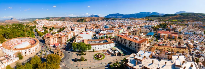 Schilderijen op glas Antequera city aerial panoramic view in Spain © saiko3p