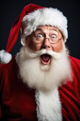 Funny Santa Claus with an astonished and surprised look. Generative AI