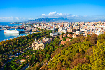 Fototapeta na wymiar Malaga city aerial panoramic view in Andalusia, Spain