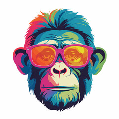Monkey rainbow, flat vector, groovy lo-fi