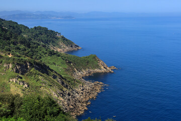 Panoramic view of the coast of San Sebastian on a sunny day