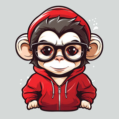 Monkey tshirt design graphic, cute happy kawaii style, clear outline