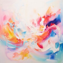 Colorful bright painting on white, in the style of emotive brushstrokes, blurred, dreamlike atmosphere