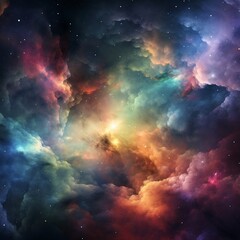 Colorful nebula in the space, in the style of digital airbrushing, vibrant academia, spacecore