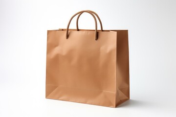 Craft paper shopping bag on white background.