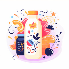 Whimsical and Sleek Milk Illustration in Vibrant Colors and Minimalistic Style