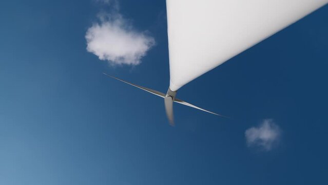 Bottom view of a wind turbine in operation