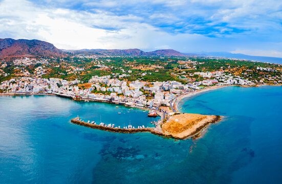 Hersonissos town aerial panoramic view in Crete, Greece © saiko3p