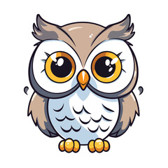 Owl tshirt design graphic, cute happy kawaii style, clear outline