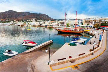 Hersonissos town aerial panoramic view in Crete, Greece