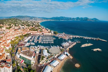 Afwasbaar Fotobehang Mediterraans Europa Cannes aerial panoramic view, France