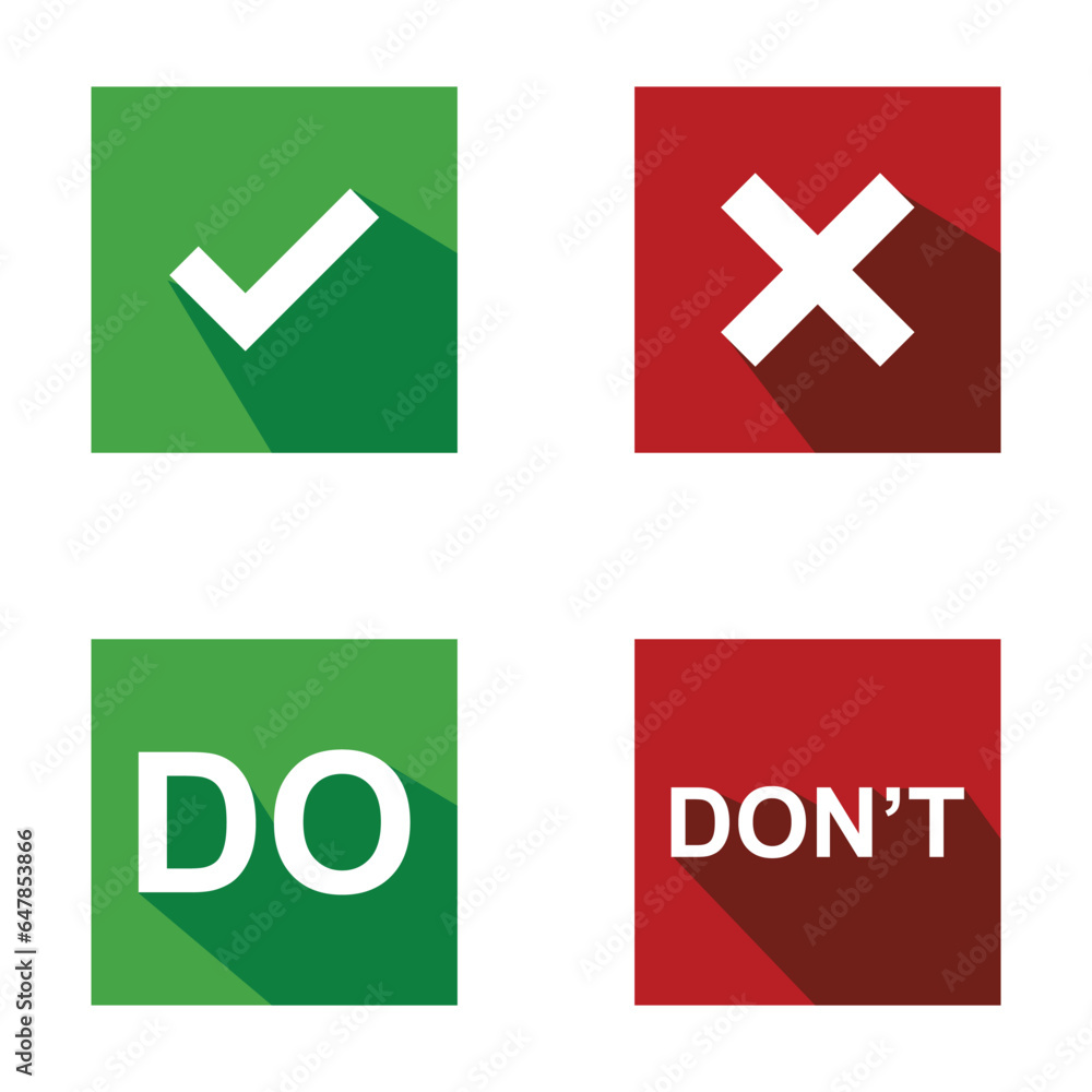 Poster set of do and don't vector illustration button choice. suitable for elements of advice info graphic 