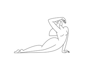 Abstract female body silhouette vector illustration. Contemporary woman figure, nude feminine graphic design. Line art, editable strokes, isolated on white. Beauty concept for logo, branding. Fine art