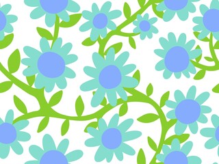 Cartoon retro flower seamless branches and leaves pattern for wrapping paper and fabrics and kids clothes print