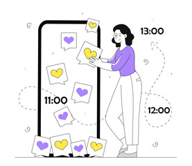 Woman addicted social networks vector line