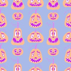 Cartoon retro vegetable harvest seamless Halloween pumpkins pattern for wrapping paper and fabrics and linens