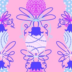 Cartoon winter toys seamless Christmas tree balls pattern for wrapping paper and fabrics and kids clothes print