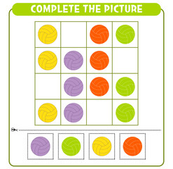 Complete the picture colorful balls. Educational game Worksheet for kids Sudoku