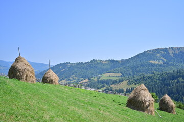 Haystacks at mountain, during summer time