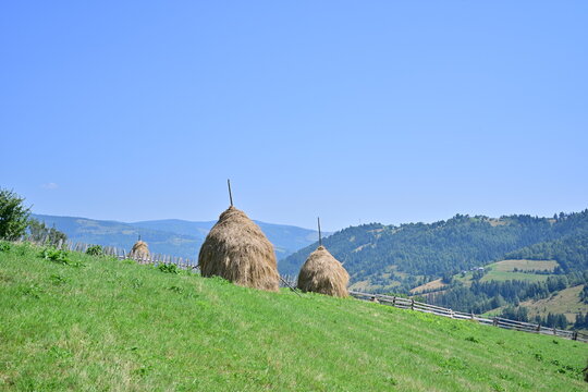 Haystacks at mountain, during summer time