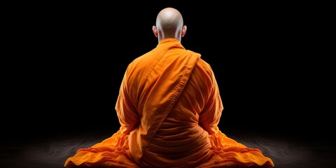 Bald Monk in Orange  Serene Lotus Meditation, Generative AI